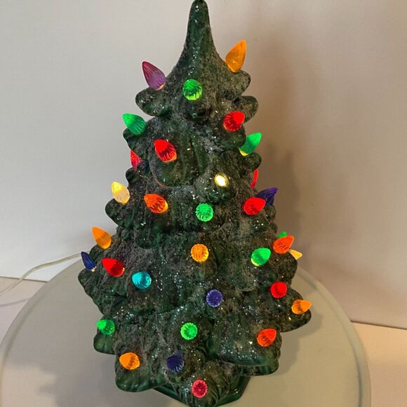 Other - Vintage lighted ceramic Christmas tree; glitter snow Holland Mold Table top tree